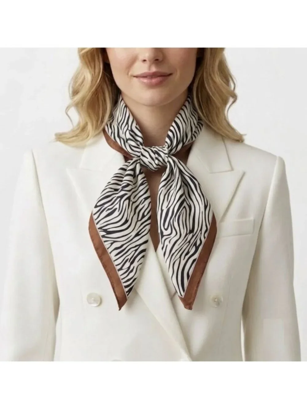 ⭐New Elegant Bandana Square Scarf Silky Satin Soft Animal Print Zebra Brown Wrap